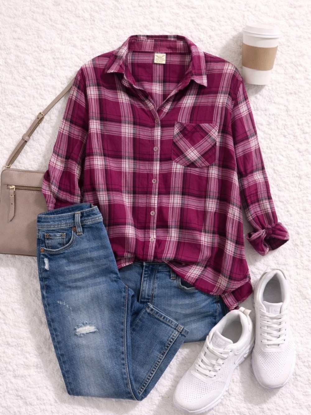 Pink Plaid Button-Up Shirt